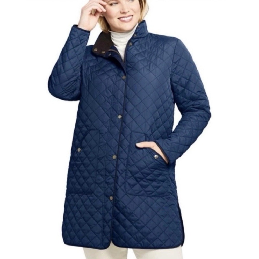 Lands End Chore Coat Womens S Blue Quilted PrimaLoft Corduroy Collar Barn Jacket